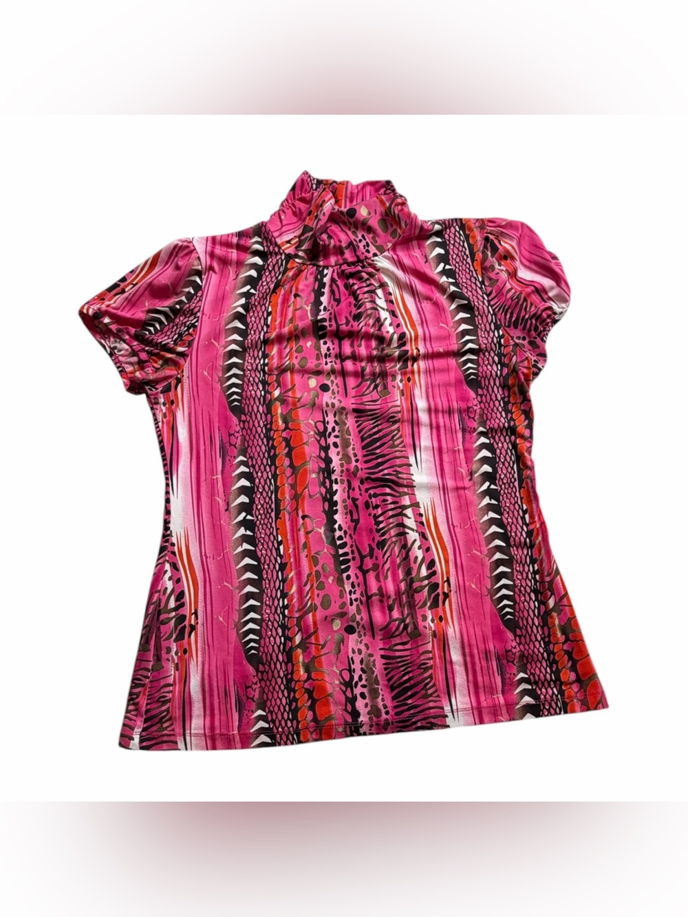 New Directions Red Mixed Animal Print Mock Neck Blouse Top Size M